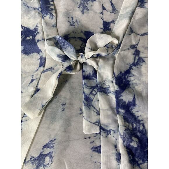 Sonoma Bathing Suit Cover Blue White Geometric Pattern Short Sleeve Sheer One Sz - Picture 8 of 9